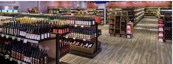 liquor store interior showing rows of wine